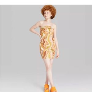 Wild fable size medium strapless dress green purple yellow pink brown swirls